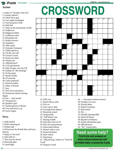 Daily crossword .